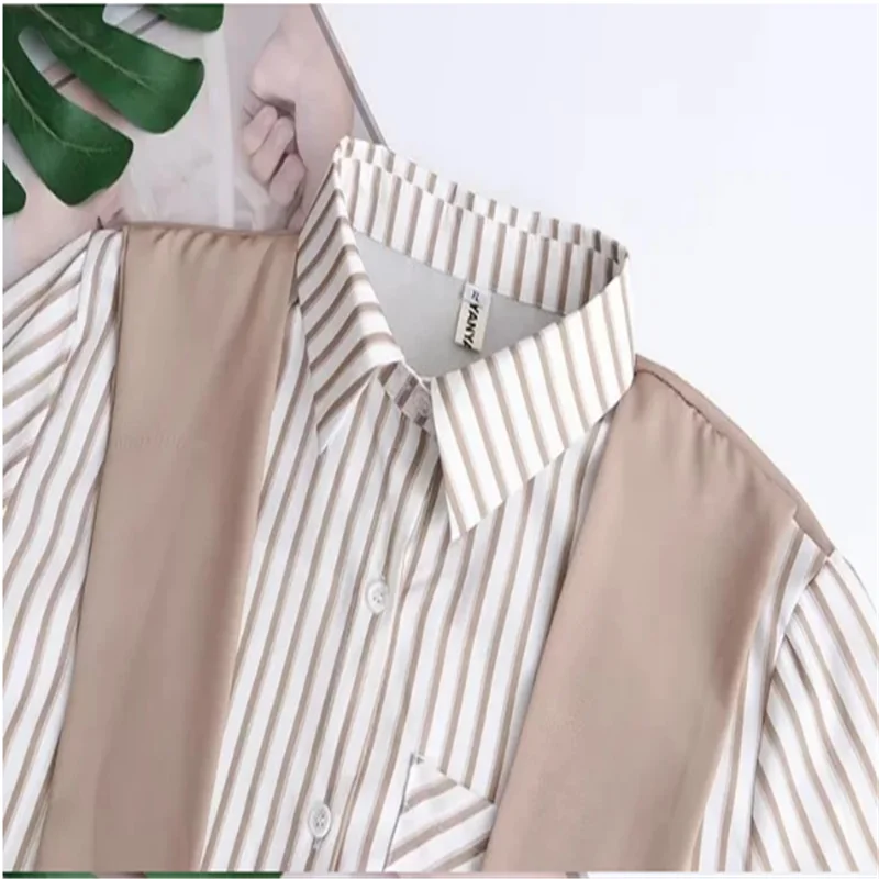 Plus Size Women's 2023 Summer New Korean Version Of The New All-In-One Long-Sleeved Striped Shirt