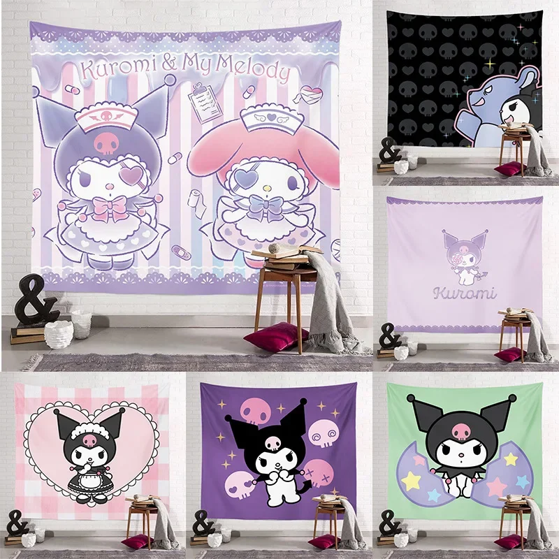 Cobertor de Fundo Anime Kawaii para Meninas, Quarto Coração, Decoração Dormitório, Doce, Sanrio, Kuromi, Fofo, Coração, Presentes