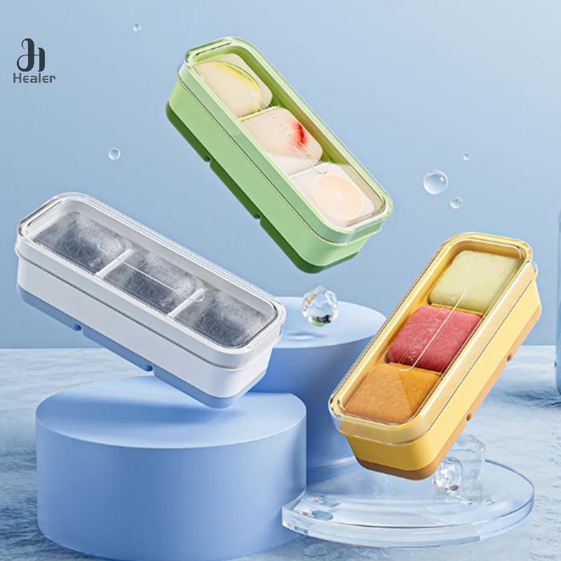 3 Cell Large Ice Cube Mold Square Ice Tray Mold Big Cubitera Food Grade Silicone Tray Mold Ice Maker Ice Cube Tray With Cover