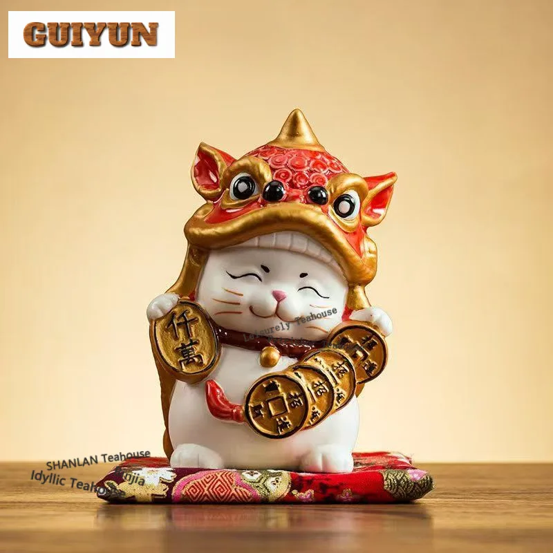 Money Drawing Lucky Cat Tea Pet Creative Flowerpot Landscaping Tea Figurine Play Toys Tea Statue Ornaments Craftsmanship Craft view 2