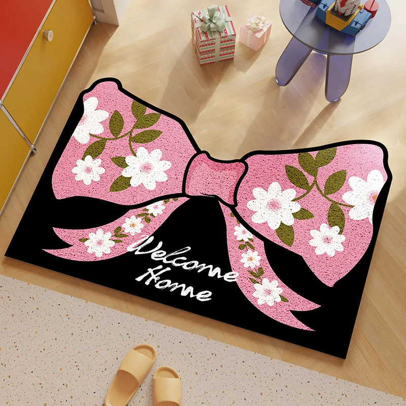 Bowknot Door Floor Mat Dust Removal Silk Ring Doormat Entrance Household Soil Foot mat Ins Carpet 50x80cm