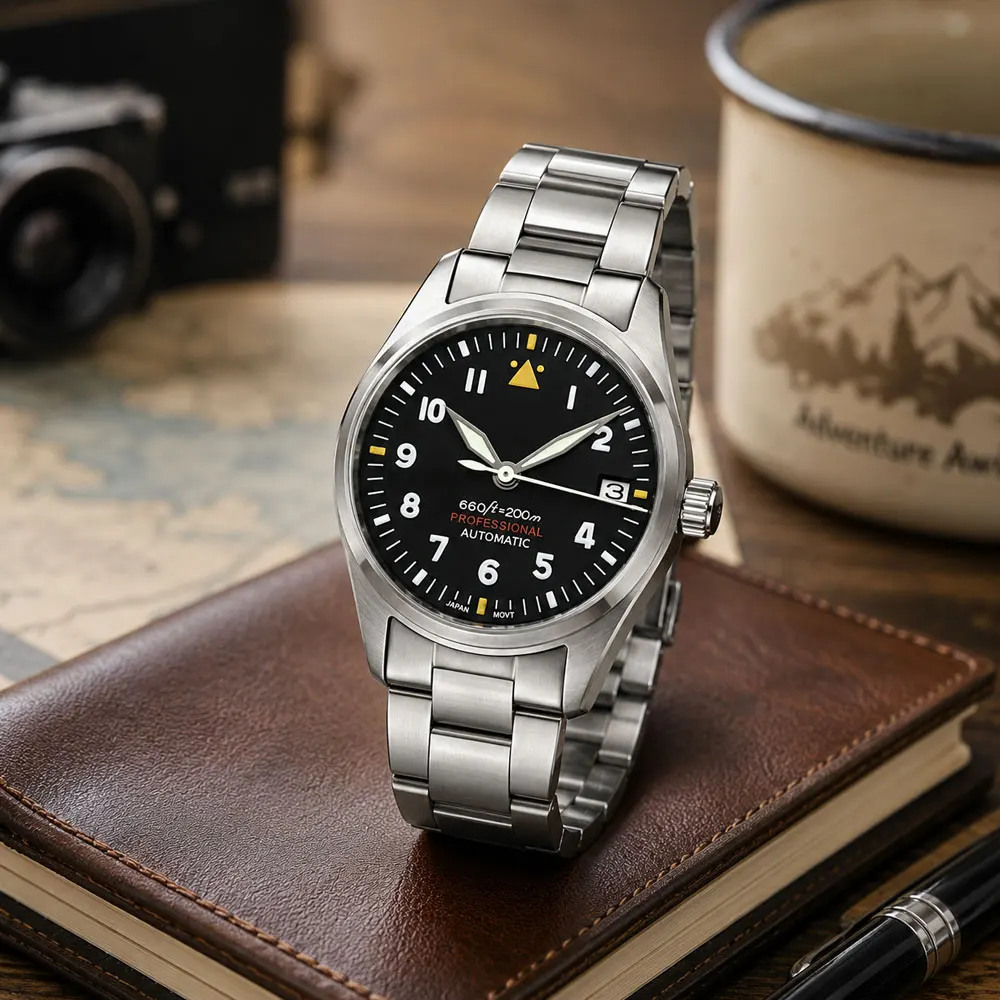 Custom LOGO 36mm 39mm Pilot Watch Men NH35 Automatic Mechanical Watches Blue Black Dial Sapphire 100m Waterproof Wristwatch view 4
