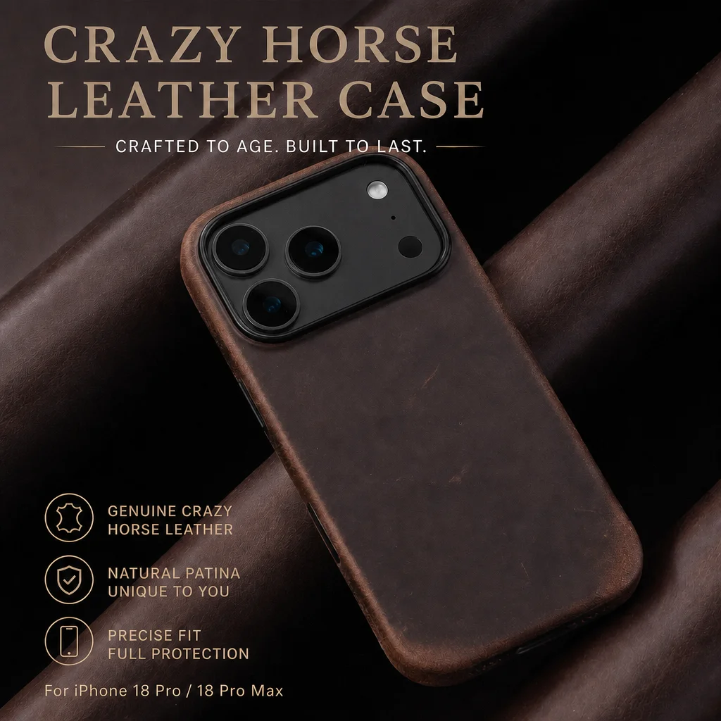 Für iPhone 18 Pro Max Crazy Horse Echtleder Magnetische Hülle mit MagSafe Retro Rindsleder Rückseite für iPhone 18 17 Pro Max