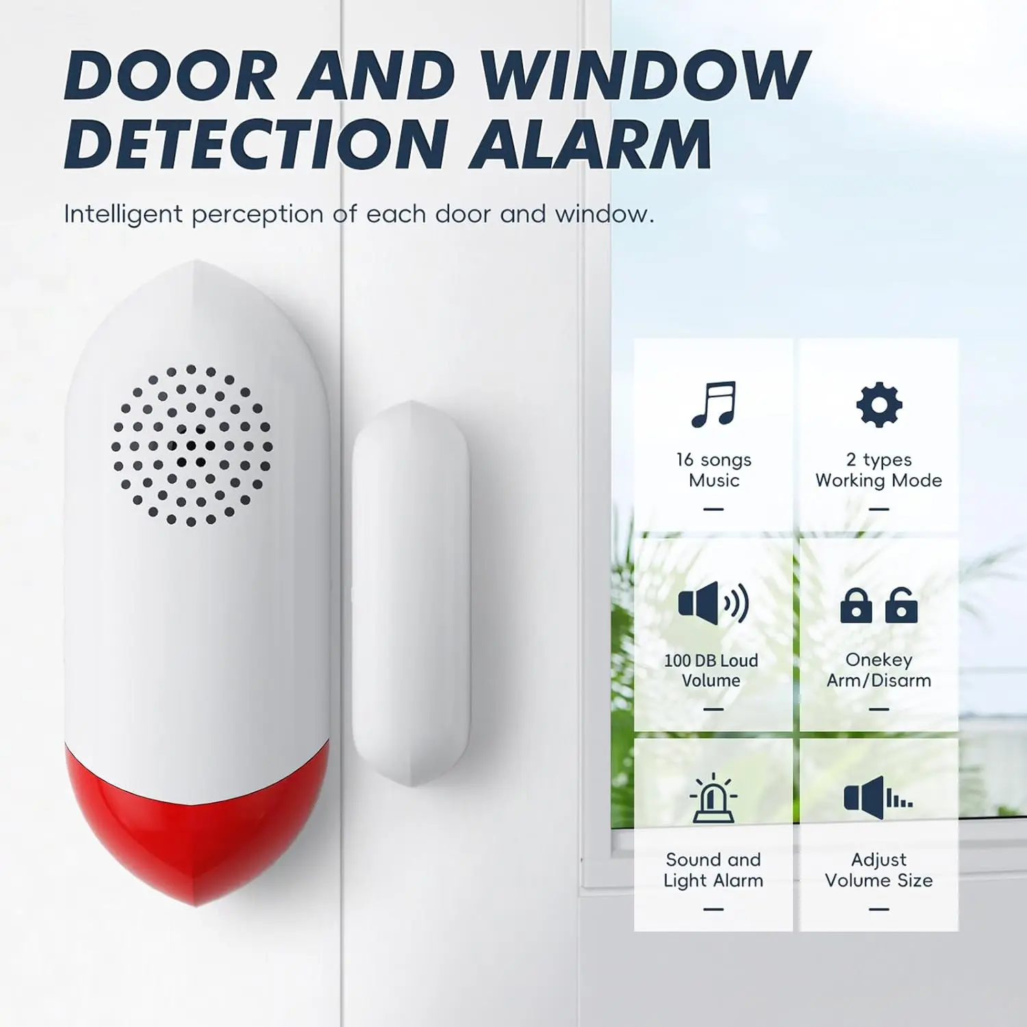 Door Alarm Sensor, 2 Remote Controls, 130 dB Super Loud Sound Alarm, Adjustable Volume,16 Ringtones Modes Alarm For Home Shop