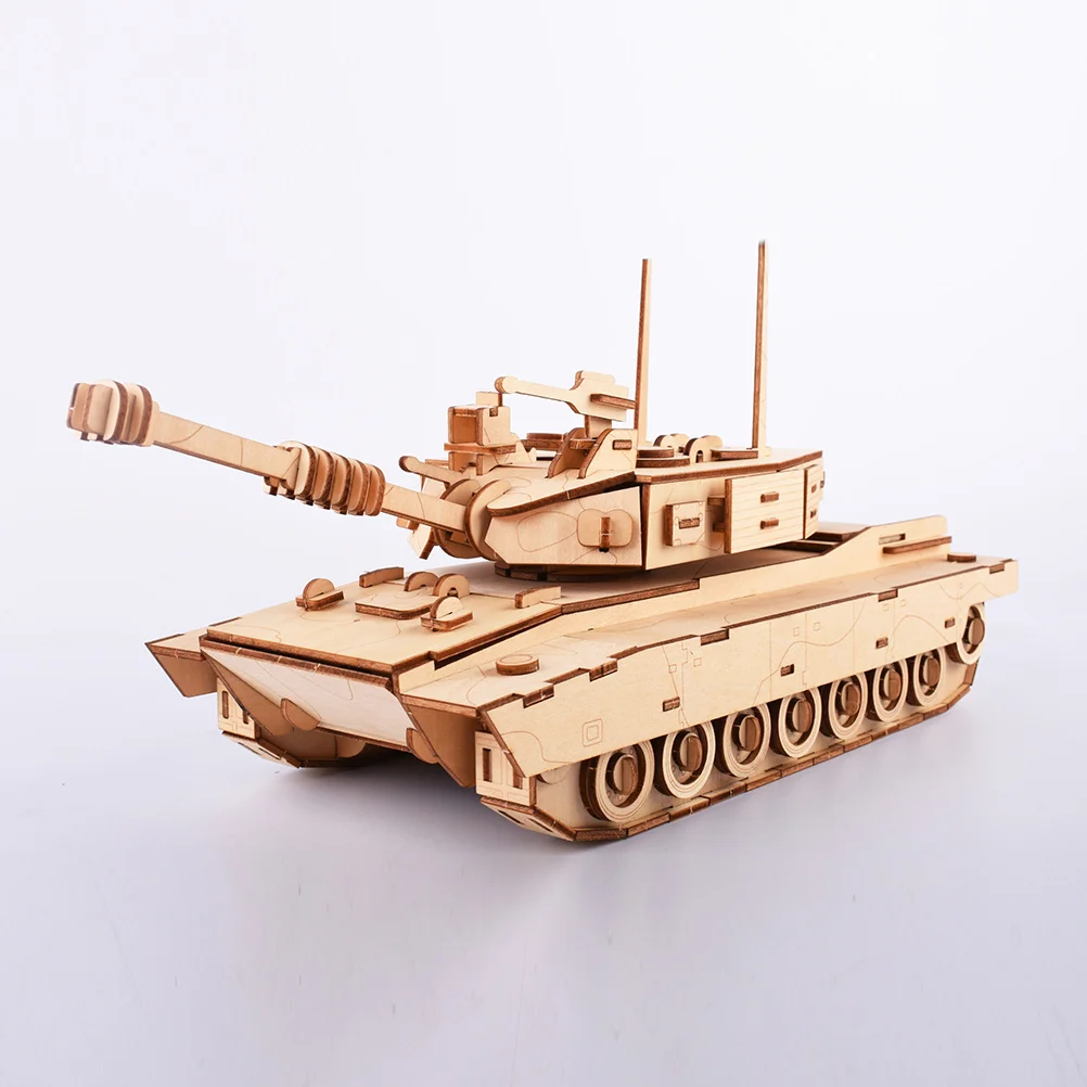 Rompecabezas 3D de madera cortada, tanque de gran tamaño de Color brillante, rompecabezas de madera educativo, juego de rompecabezas de construcción creativa suave