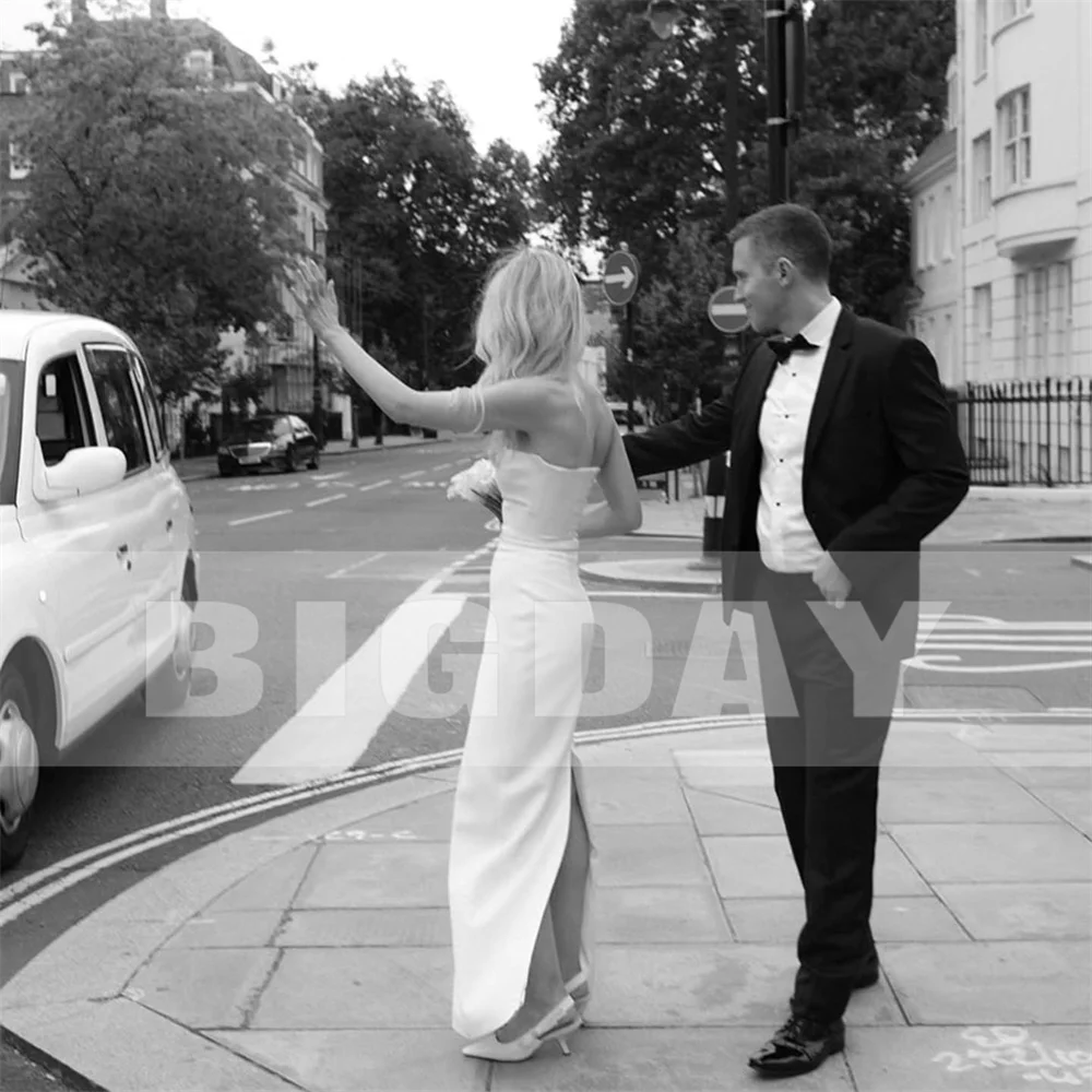 Elegant Strapless Wedding Dress Women 2025 Simple Ankle-Length Open Back Split Satin Bridal Gown Vestido De Noiva Customized