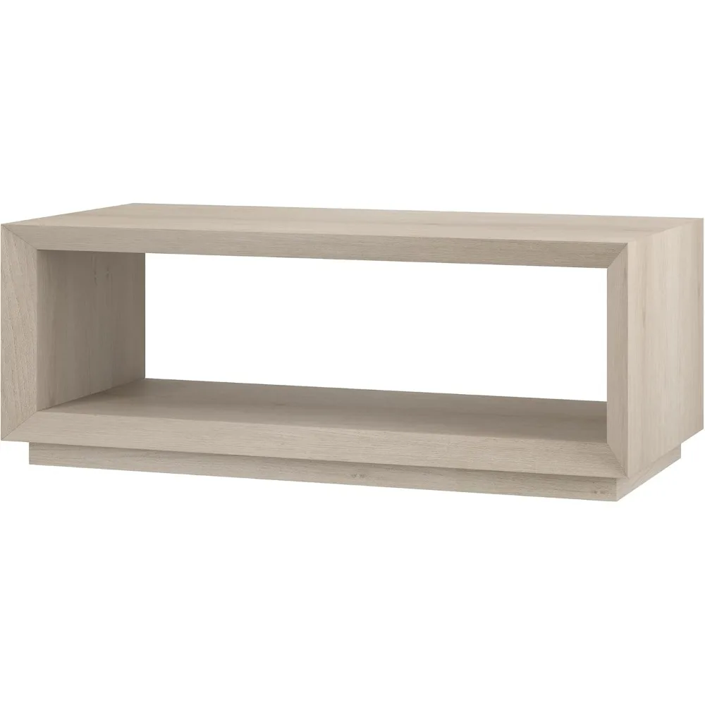 48 Rectangular Coffee Table With Open Storage Shelf For Living Room, Family Room, Or Office, Alder White