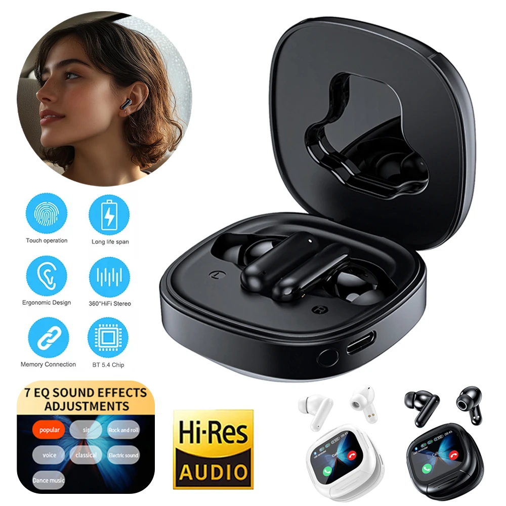 Full Touch Screen Earphones Bluetooth 5.4 ANC ENC Noise Reduction Headphones In Ear Earbuds Wireless Headset With Mic