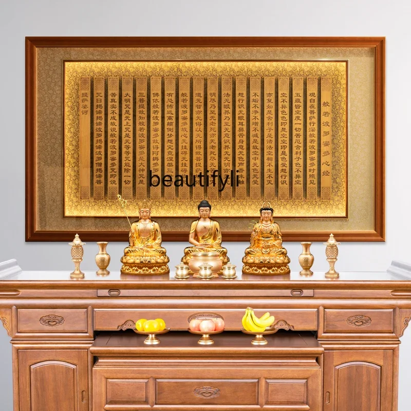 Custom Wooden Carving Prajna Paramita Heart Sutra Hanging Painting Buddha Plaque with Frame