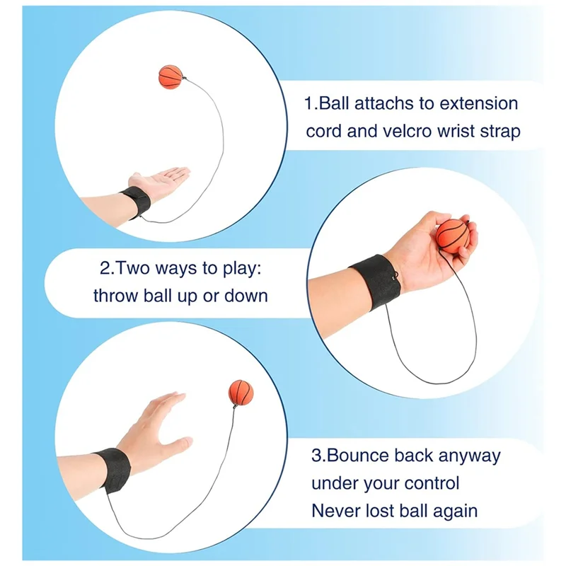6 Buah Bola Pergelangan Tangan Olahraga Bola Pergelangan Tangan Termasuk Bola Basket, Bisbol, dan Sepak Bola Pada Tali Bola Rebound Karet