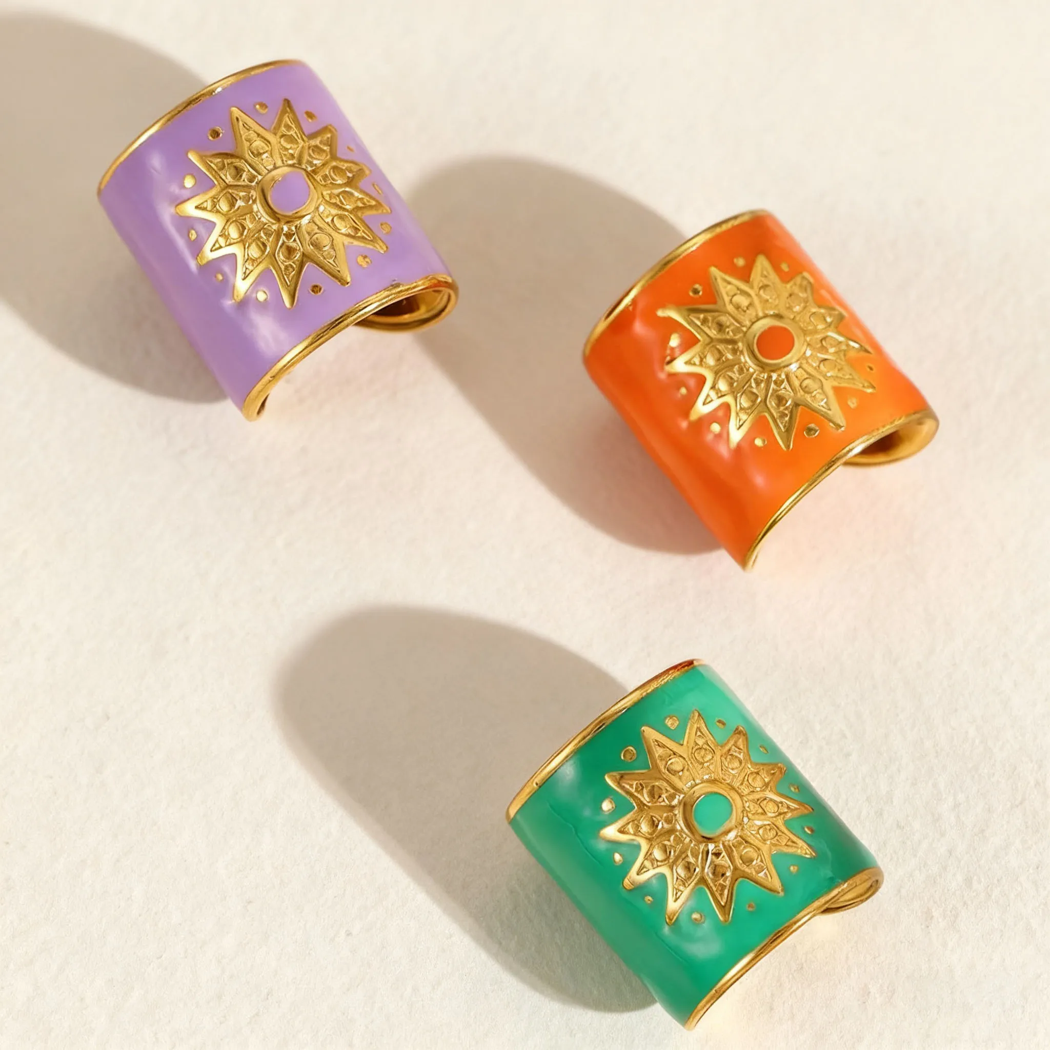 Heißer Verkauf klobiger Emaille-Edelstahl vergoldeter offener Ring Blumenform Charm bunter verstellbarer Fingerring für Frauen