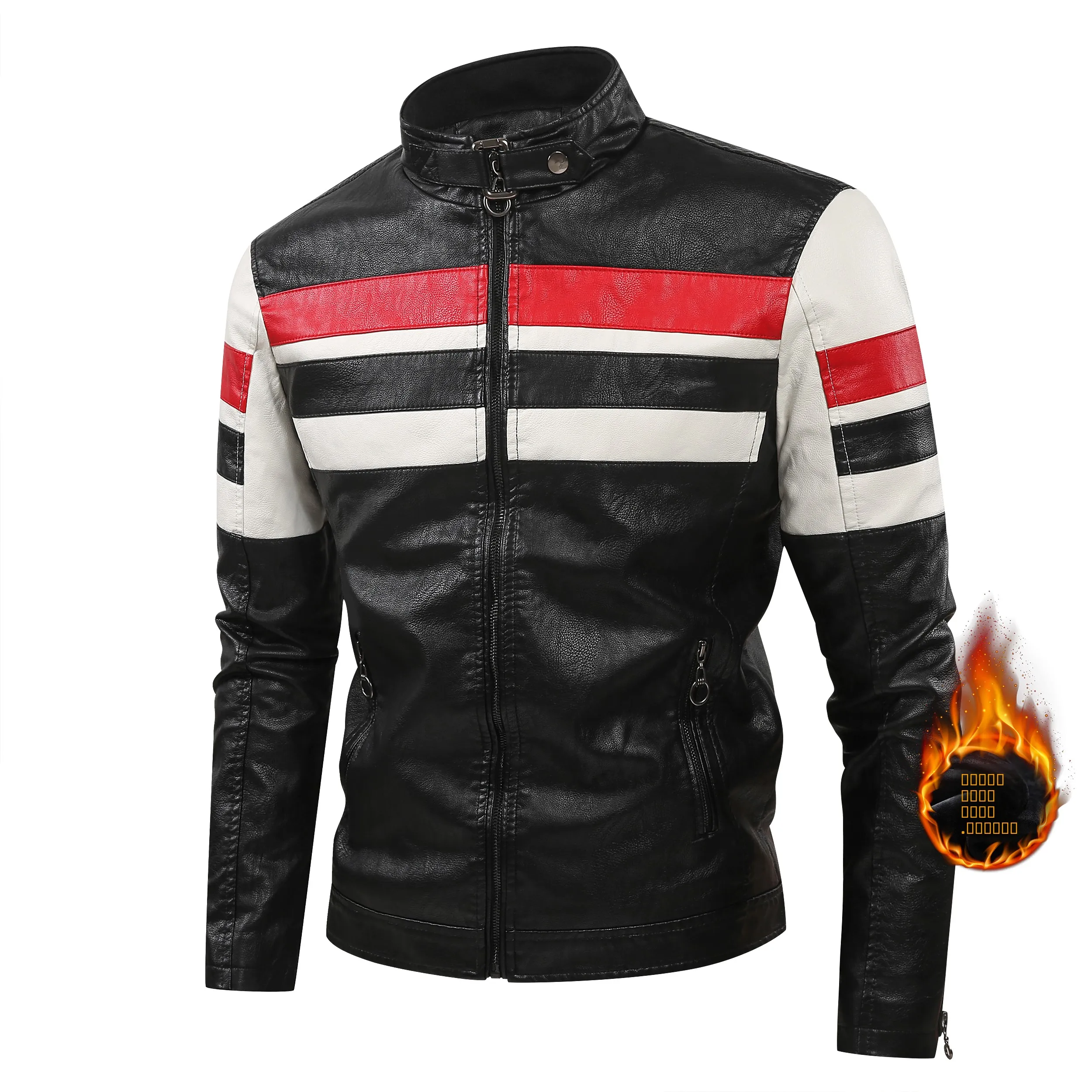 

Men's Fce Lined Leather Jaet Faion Urban Sle Waterproof Windproof Zipper Closure Long Sve Regular Fit PU Leather