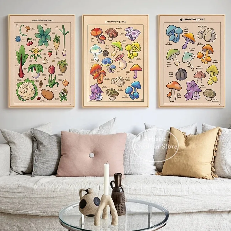 Video Game Inspired Flora of Hyrule Koroks Posters Mushroom World Plant Book Canvas Painting Print Wall Picture Game Room Decor