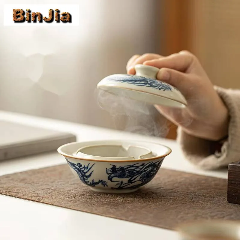 Chinese Blue And White Dragon Patterned Ashtray Traditional Cigar Tobacco Shop Ash Tray Household Weed Smoking Teaware Ornaments