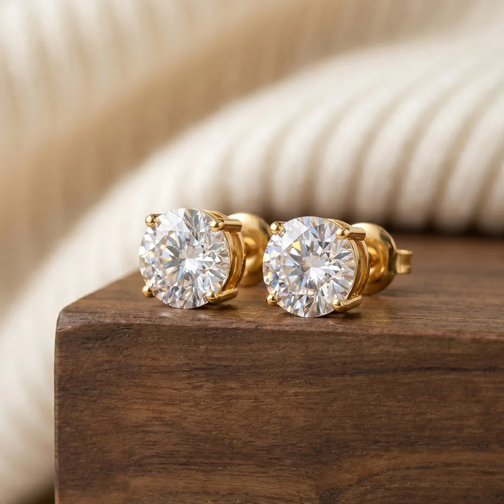18K Vergoldete 316 Edelstahl Runde Brillantschliff 5A Kubikzirkonia Ohrstecker Minimalistischer Damen Hochzeitsschmuck Geschenk