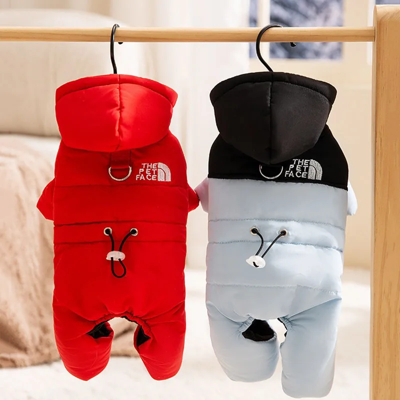 

Thickened Pet Jumpsuits Winter Warm Dog Clothes Teddy Hooded Four-legged Cotton Coat Windproof Cold Down Jacket