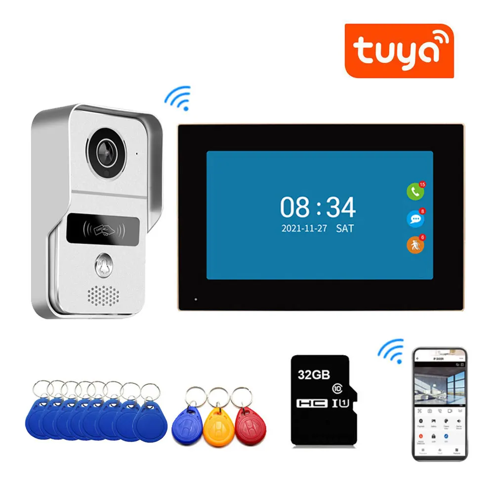 Imagem -05 - Smart Tuya Video Doorbell Monitor de Polegadas Wifi Campainha ao ar Livre Interfone Ip65 à Prova Dágua Desbloqueio de Cartão Indutivo Câmera do Telefone