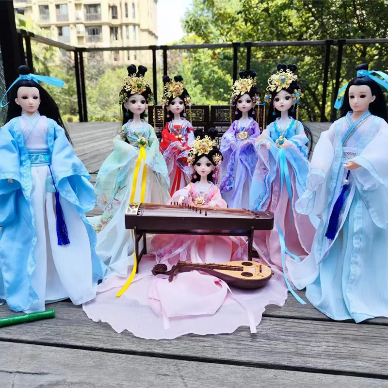30cm moda estilo antigo chinês princesa/príncipe boneca 1/6 bjd boneca articulações móveis requintado estilo antigo saia vestir-se brinquedo