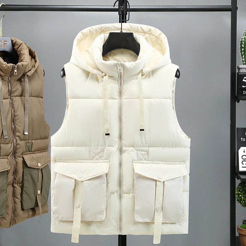 2023 New Workwear Vest Men's Autumn and Winter Large Pockets Trendy Cotton Camisole, Loose and Thickened Outer Jacket Vest