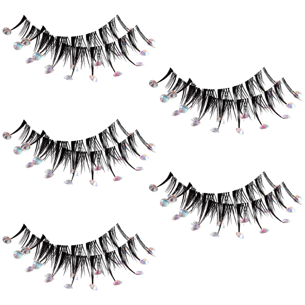 5 paia di ciglia finte con strass estensioni decorative con diamanti per trucco cosplay per feste ciglia finte dall'aspetto naturale