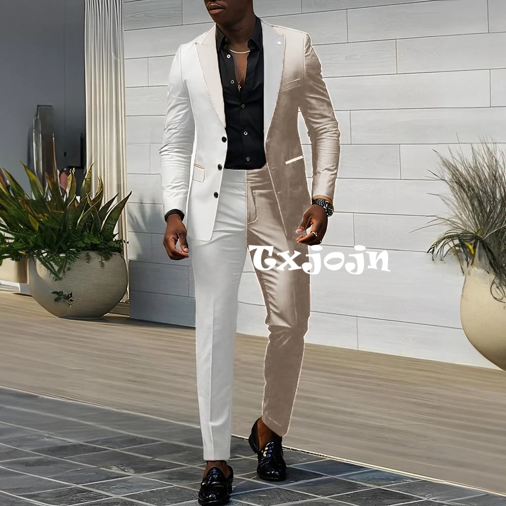 

Popular Color Block Suit Catwalk Show High Quality Men's Suit Set 2 Pieces Jacket Pants Wedding Groom Tuxedo Customized XS-5XL