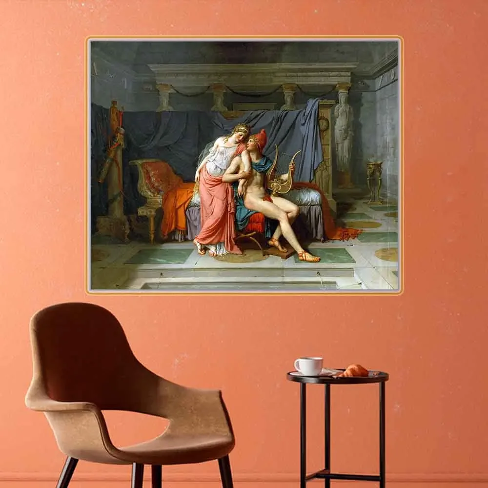 Jacques-Louis David - Paris and Helen Canvas Oil Painting Artwork Picture Wall Decor Hanging Poster Home Living Room Decoration