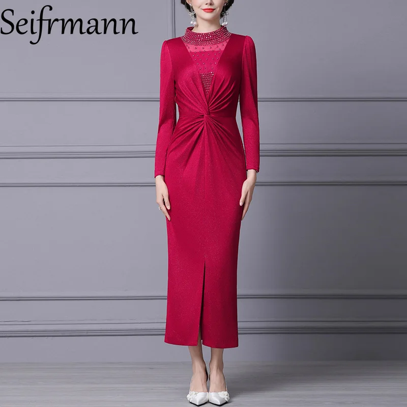 

Seifrmann red dress 2025 new slim fit and slimming long skirt