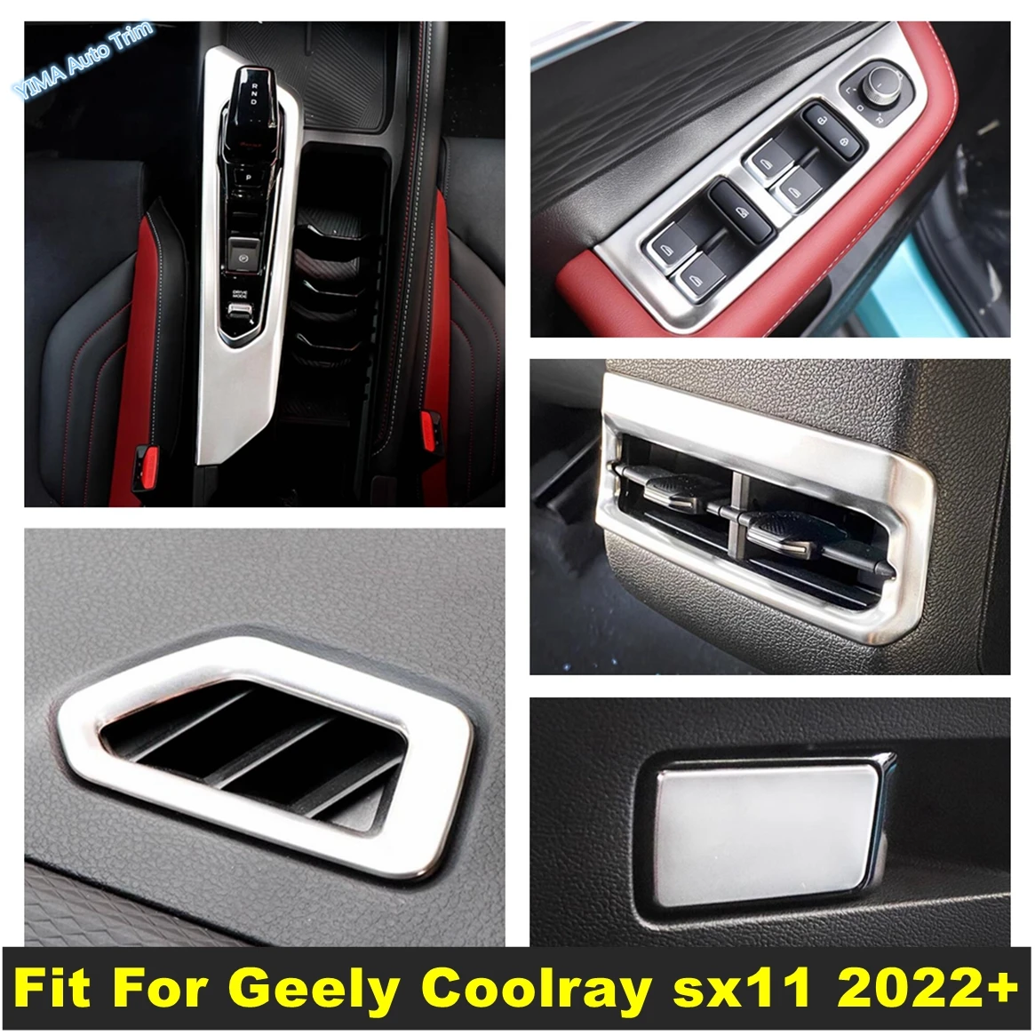 

Car Silver Dashboard Air Outlet / Gear Shift Box / Window Lift Button Cover Trim Accessories For Geely Coolray sx11 2022 2023