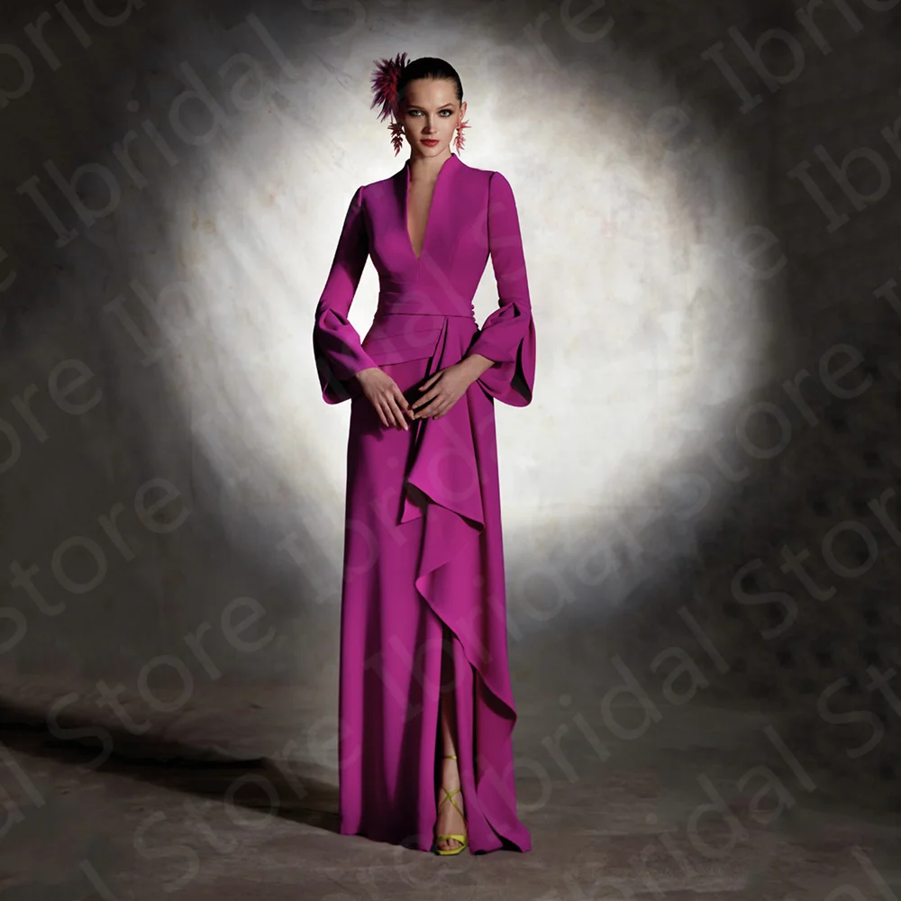 Modern Simple Long Sleeves Mother of the Bride Dress 2024 Mother Dresses High Collar Wedding Guest Gowns Side Split On Sale