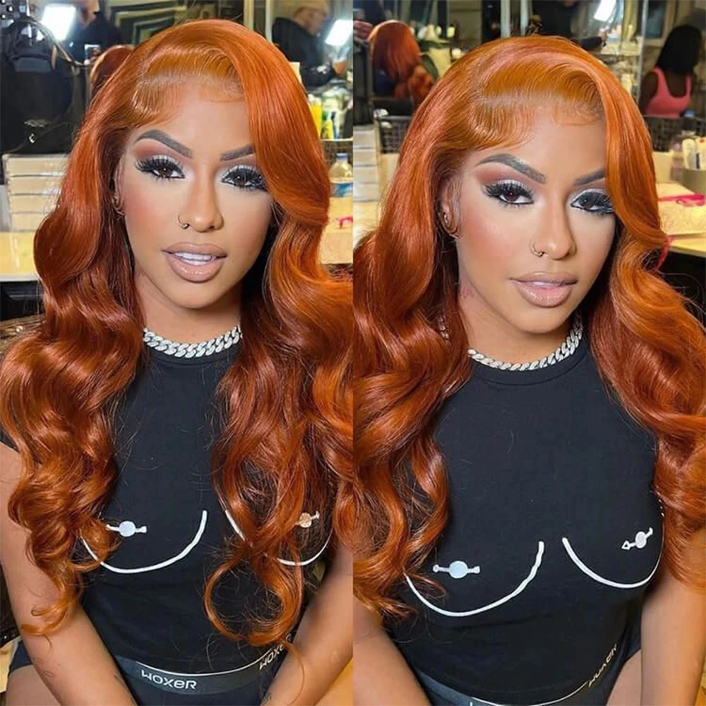 Synthetic Orange Ginger Lace Front Wig  Transparent 13x4 lace frontal  Hair Wigs 180% Preplucked Colored Heat Resistant