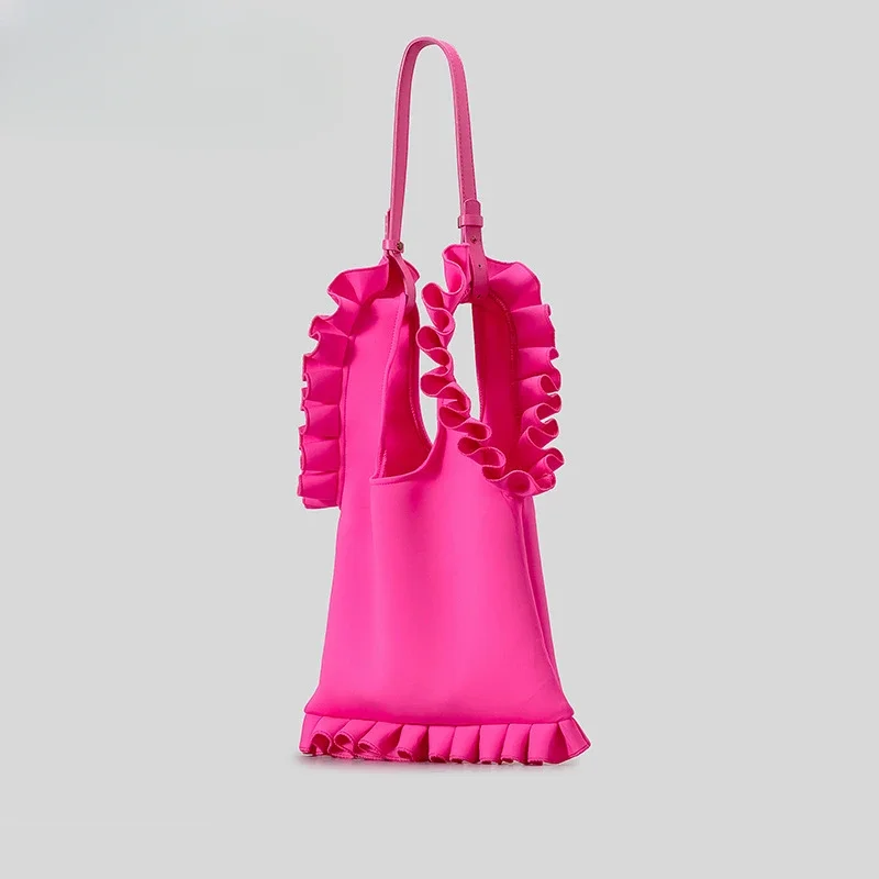 New Satin Niche Design Skirt ShoulderBag Women's Pleated Fungus Side Tote Bag Korean Armpit Bag Shopping Bag Purses and Handbags