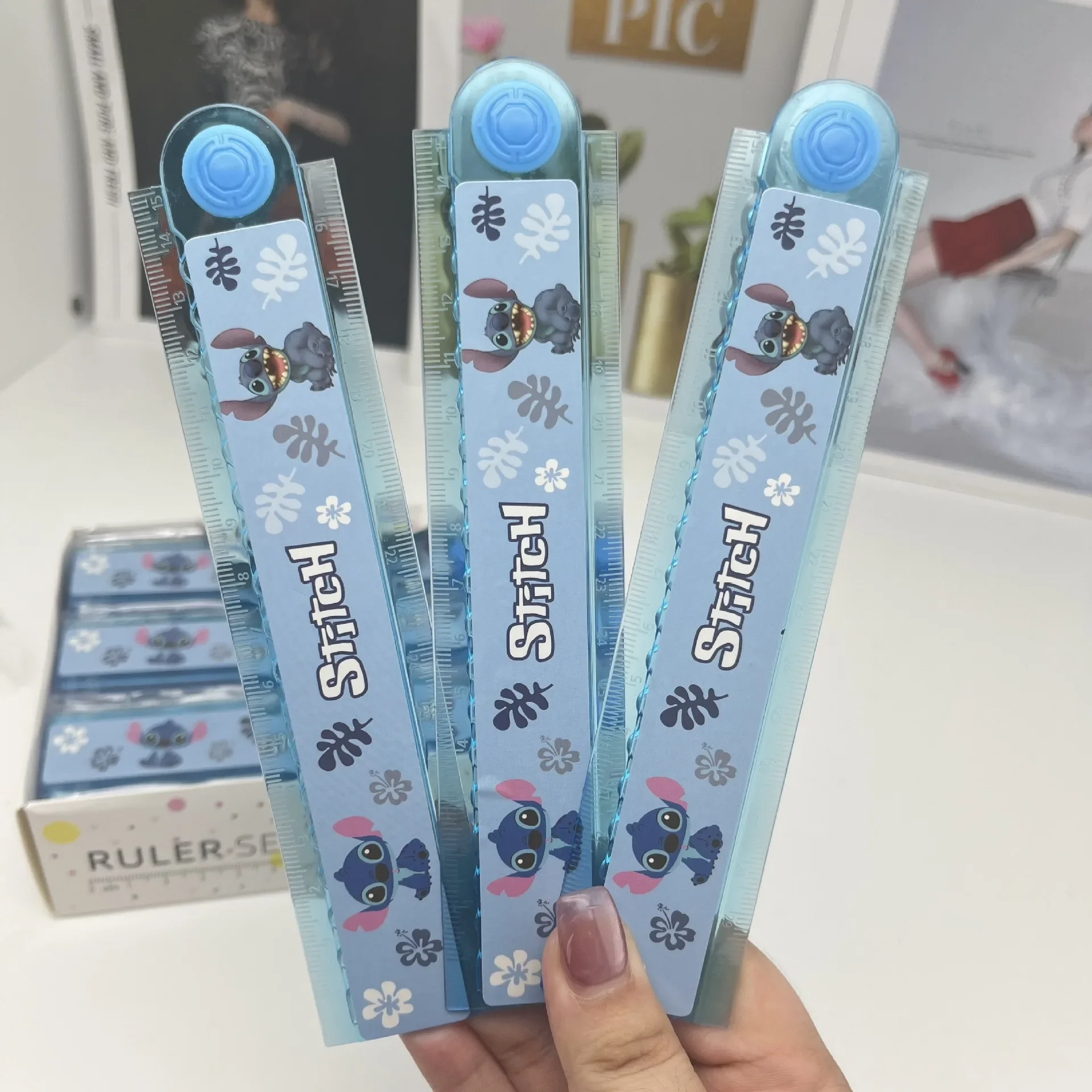 15/30cm Stitch Folding Ruler Anime Disney Accessories Cute Creative Drawing Tool Portable Measuring Ruler School Supplies