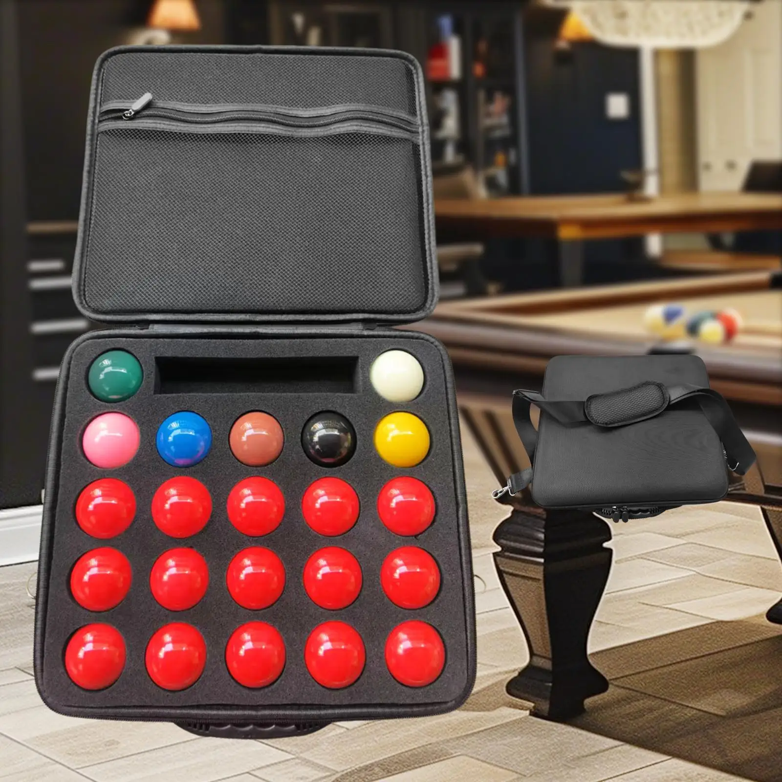 

Billiard Ball Carrying Case for 22 Balls Practical Portable Padded Snooker Equipment with Carry Handle Storage Box Travel Bag