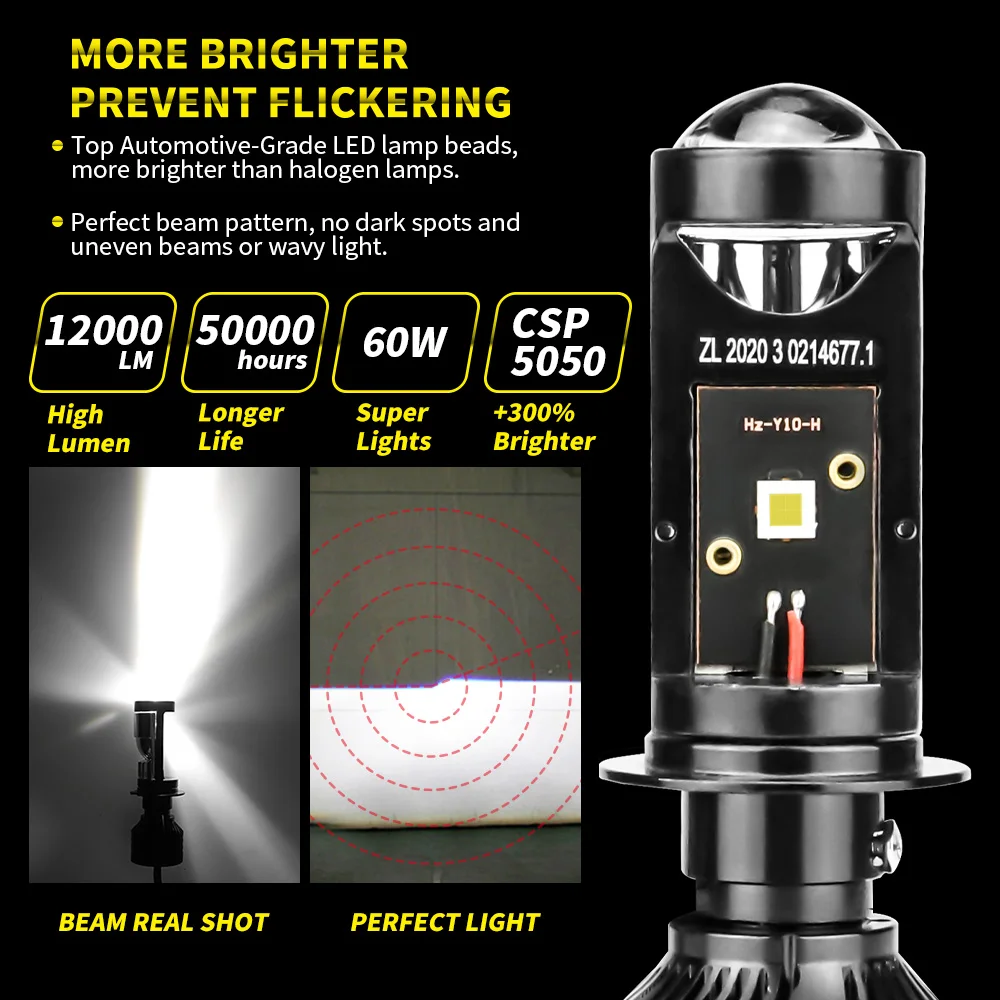 Mini budgétaire LED de lumière de sauna de voiture, mini lentille H4 H7, ventilateur turbo, ampoule Y10, phares antibrouillard à faisceau haut et