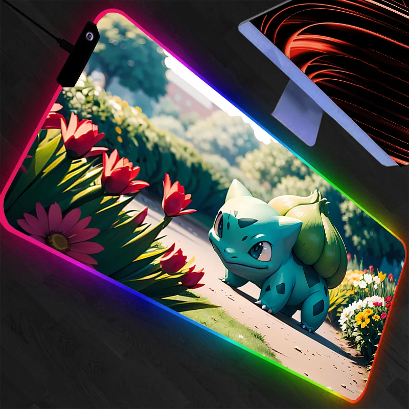 

Коврик для мыши Pokemon Pikachu, резиновый коврик для мыши с RGB-подсветкой, аксессуары для компьютерных игр, коврик для мыши, настольный коврик, коврик для геймеров со светодиодной подсветкой