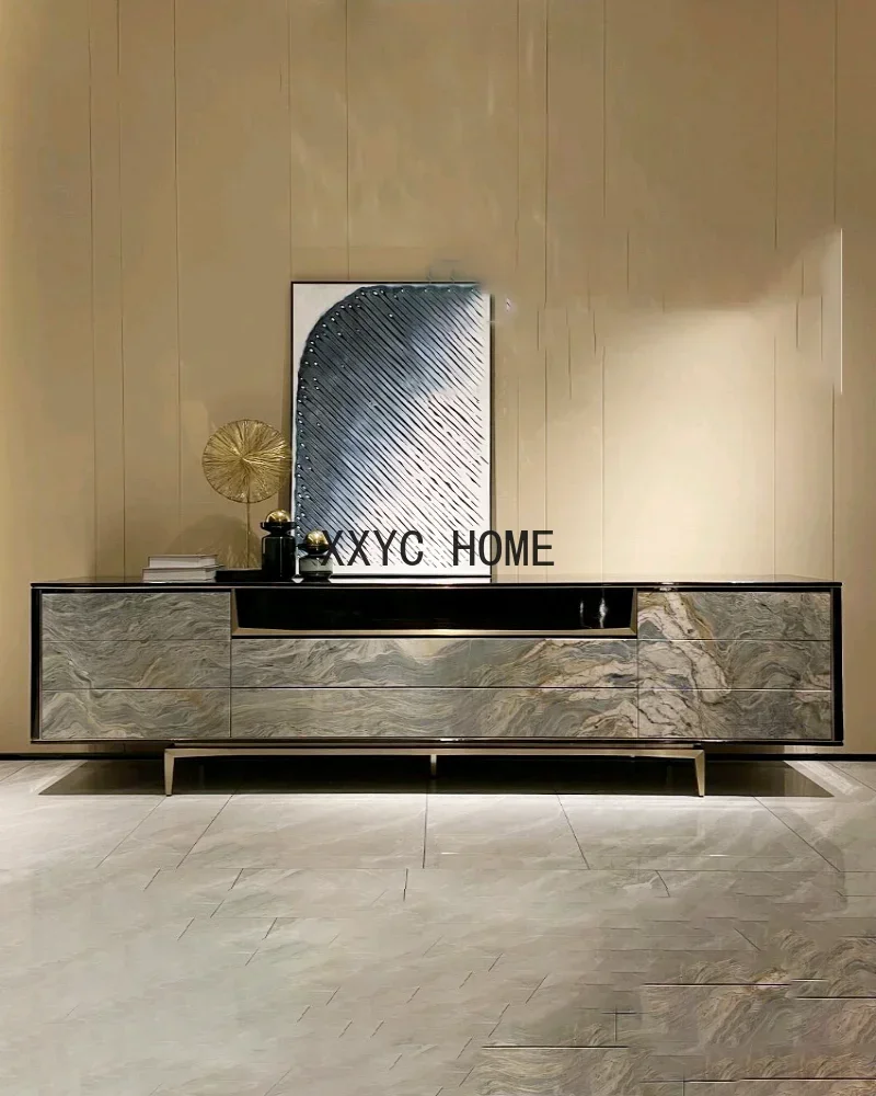 Italian Luxury TV Cabinet Postmodern Simple Bedroom Storage  Side Villa Marble TV