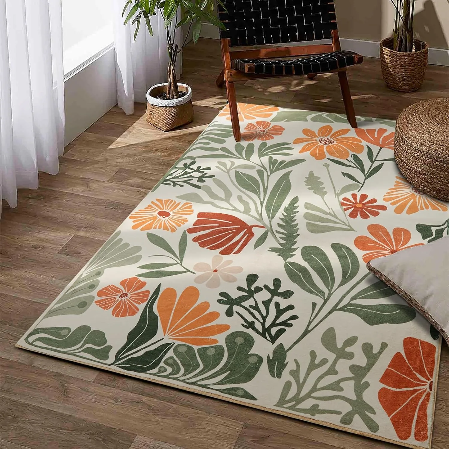 Living Room Carpet Machine Washable Foldable Large Area Mat Bedroom Bedside Floor Mats Plant Flower Style Home Decoration Rug