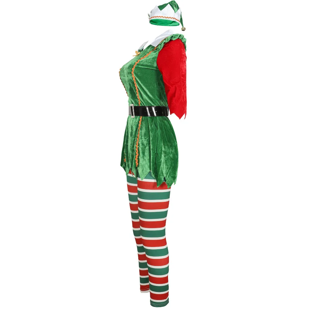 Vestidos de Natal de Veludo Feminino, Roupas Adultos, Traje de Papai Noel, Vestido Verde Elfo Xmas Tree Party