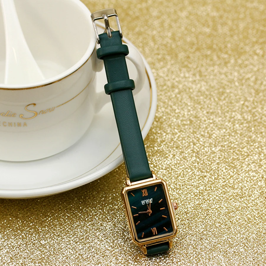 

Новые женские деловые часы, квадратные женские кварцевые часы-браслет, простой розовый кожаный ремешок, женские часы, подарок для девочек