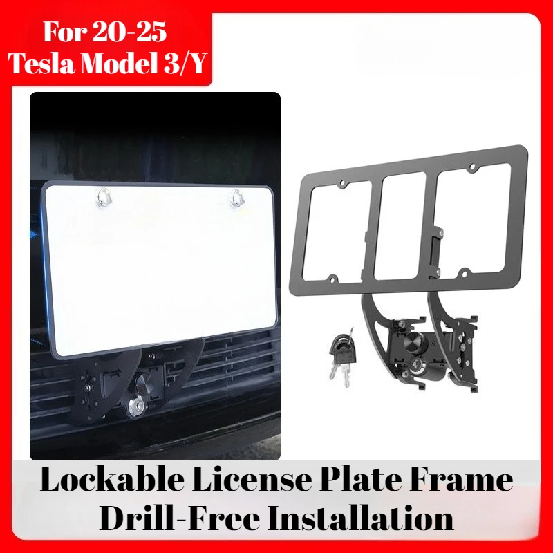 

For Tesla Model 3/Y Highland Juniper Cybertruck Aluminum Alloy License Plate Frame with Lock Drill-Free Installation Washable