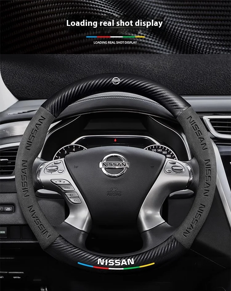 

Car Steering Wheel Cover Nissan Qashqai Juke X-Trail Patrol Note Leaf Altima Maxima Micra Murano Rogue Pulsar Sentra Teana Tiida