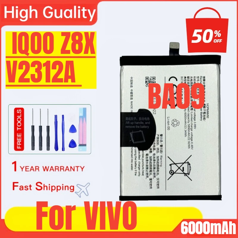 

BA09 for VIVO Mobile Phone Battery IQOO Z8X/V2312A High Quality High Capacity Battery Replacement Bateria with Tools