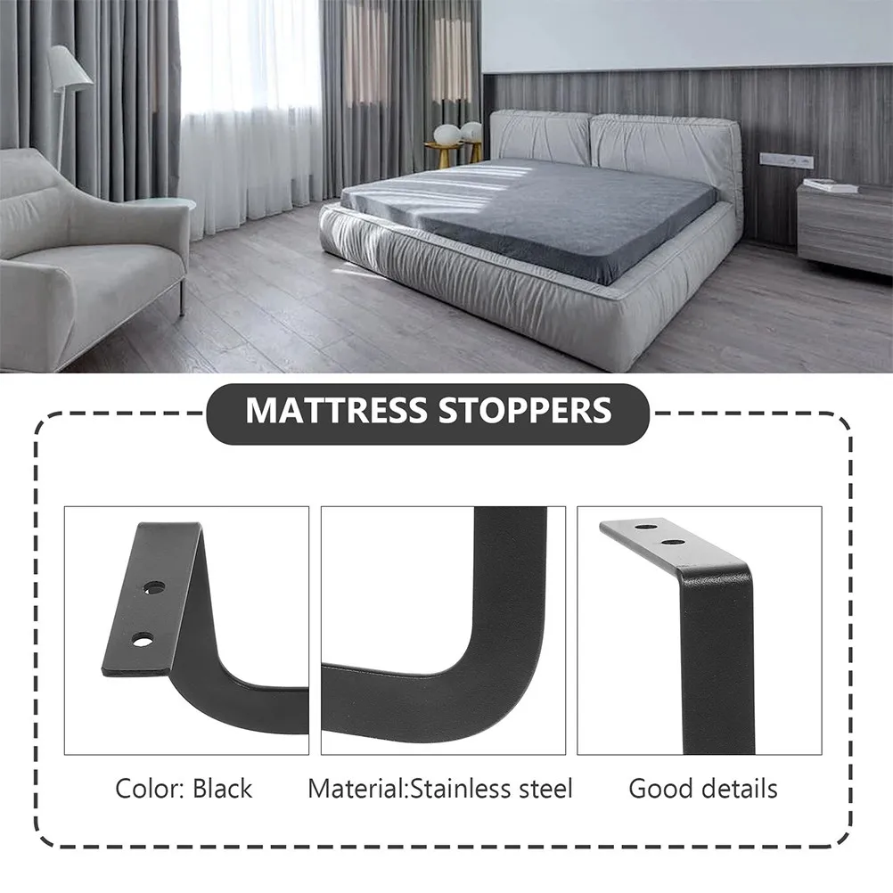 2Pcs Metal Mattress Slide Stopper Retainer Bar Anti-Slip Bedding Holder Bed Frame Mattress Fixing Accessory Bed Accessory