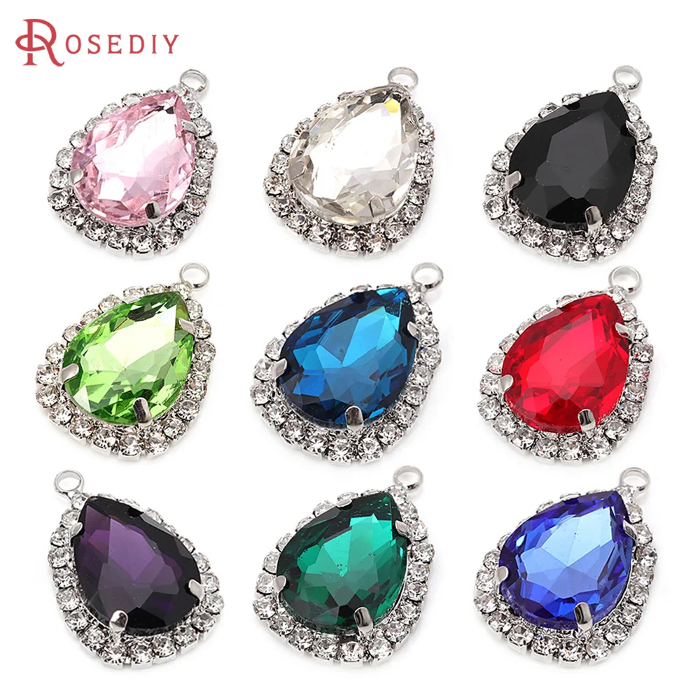 

10PCS 18K Gold Color Silver Color Brass Zircon Glass Drop Charms Pendants Necklace Earrings Jewelry Diy Accessories