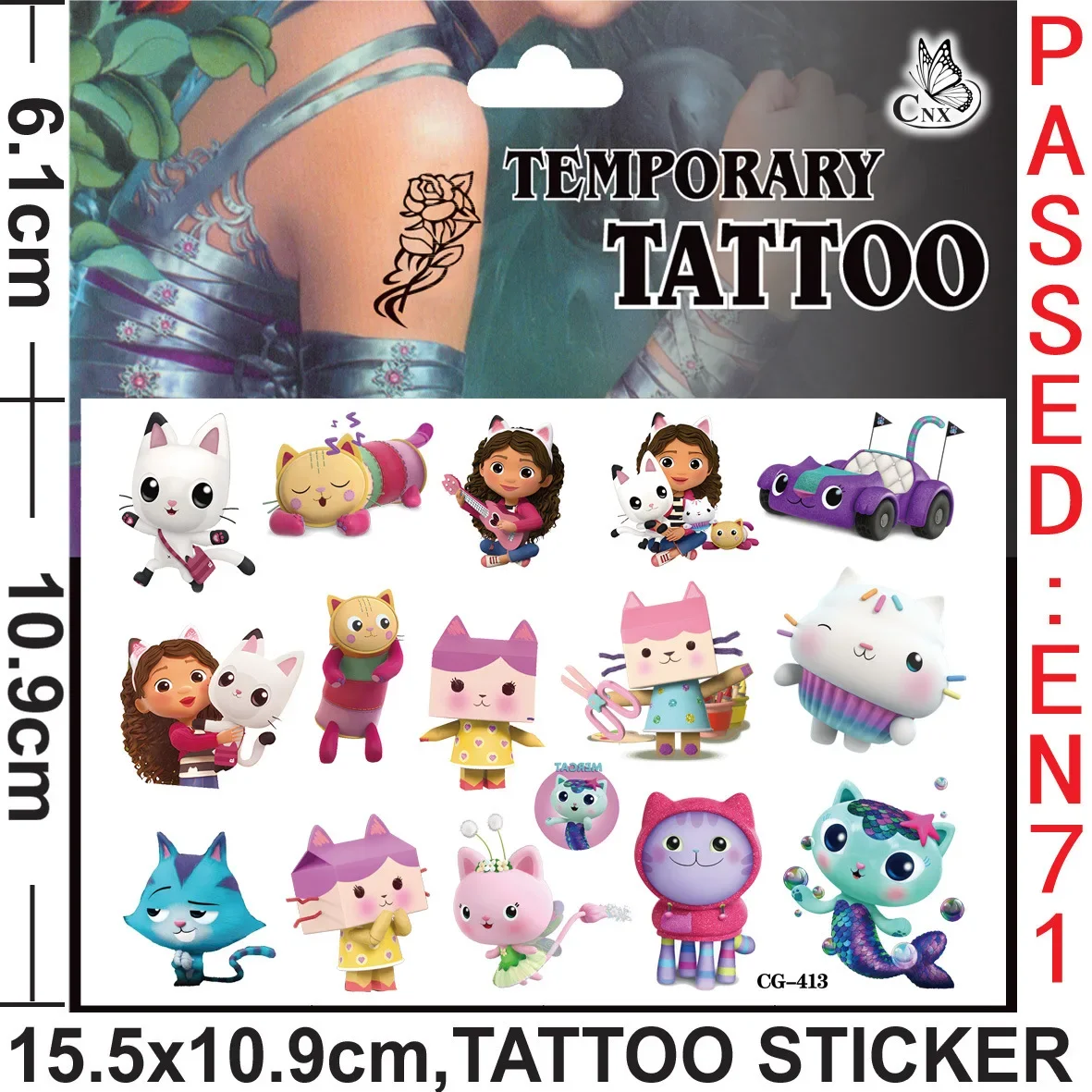 8 Style Gabbys Dollhouses Stickers Disposable Kids Tattoo Sticker Kawaii Cartoon Waterproof Stickers Children Birthday Gifts