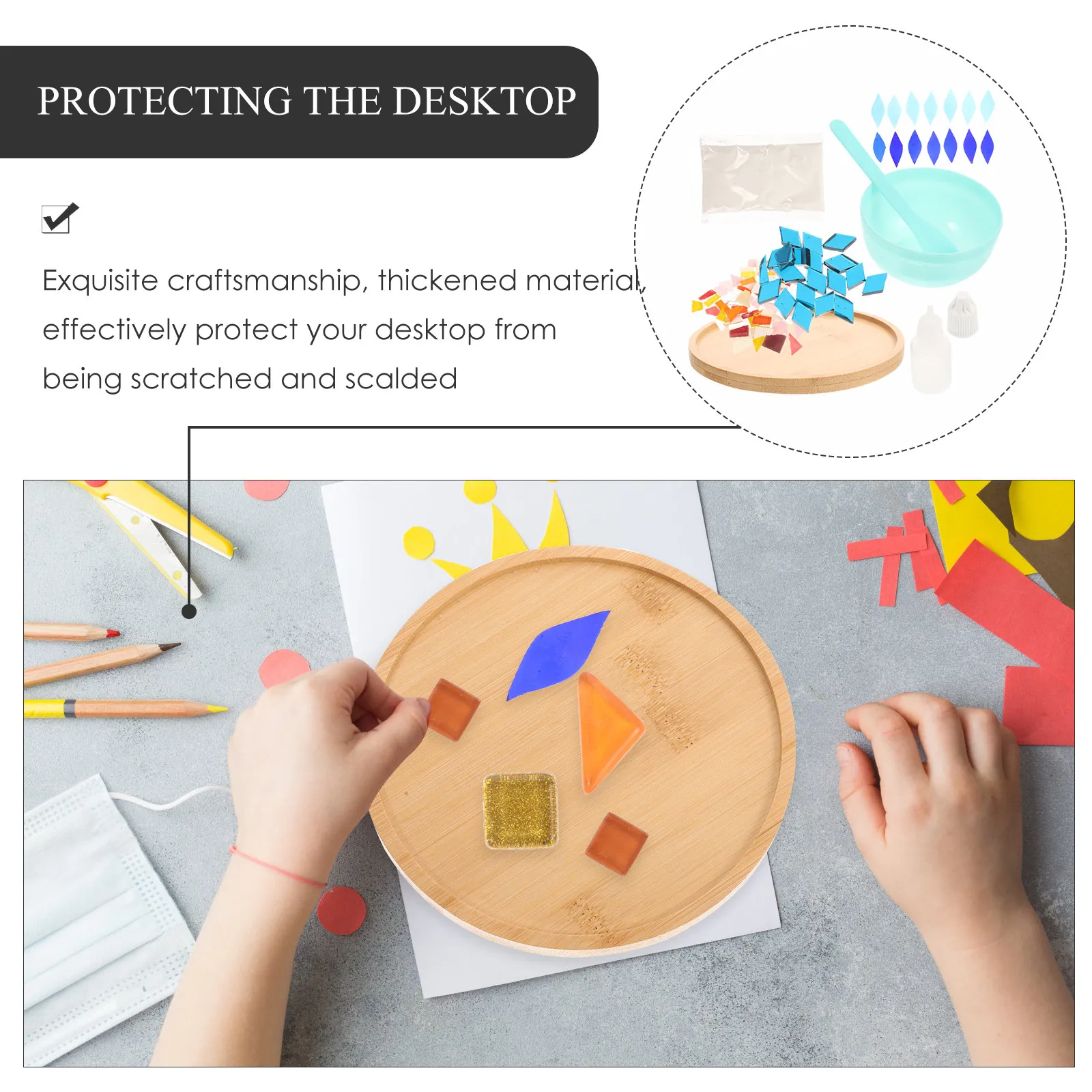 Bamboo Coaster Kit – DIY Mosaic Cup Mat, Heat-Insulated Thick Table Pad for Kitchen, Handmade Craft Set