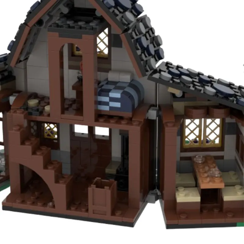 Spot MOC-221183 585pcs Medieval Cun House DIY Small Particle Assembly Building Blocks Educational Toy Model Gift Set Ornaments