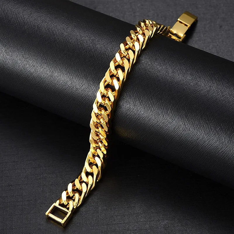 300pcs/lot Men's fashion gold-plated 10mm bracelet personalized domineering double buckle trend atmosphere bracelet