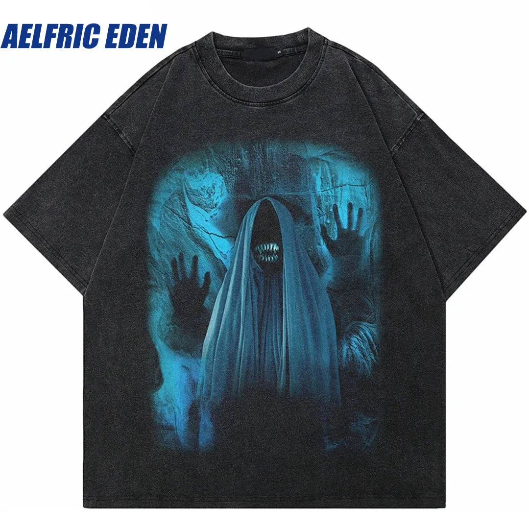 

Aelfric Eden Hip Hop 2024 Y2K Washed Black T-Shirt Freak Devil Monster Graphic T Shirt Cotton Hipster Unisex Tshirt Men Tops Tee