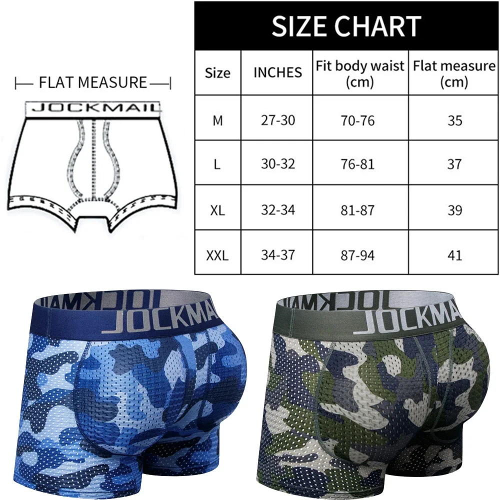 1-5pcs Men Buttocks Lifter Boxers Underwear Mesh Buttocks Lifter Padded Underwear Fashion Man Camouflage Boxers Shorts Underpant